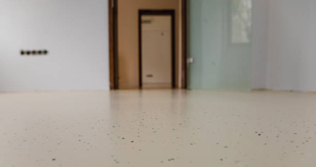 Close-up of clean resinous flooring in a commercial interior space
